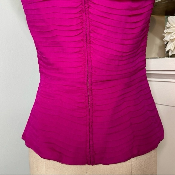 Tadashi Collection Pink Silk Ruched & Ruffled Blouse Size 6 - Picture 7 of 11